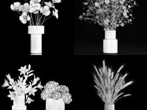 Set of bouquets hydrangea poppy chamomile wheat 423 3D Модель