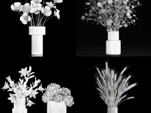 Set of bouquets hydrangea poppy chamomile wheat 423 3D Model