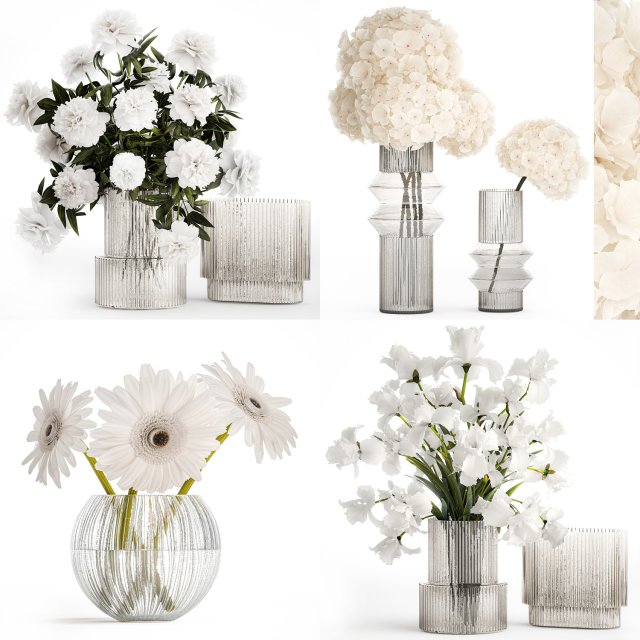 Set of bouquets Hydrangea Gerbera Peonies Iris vase 424 3D 模型 .c4d .max .obj .3ds .fbx .stl .blend 
