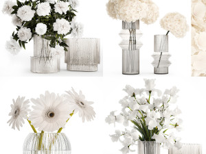 Set of bouquets Hydrangea Gerbera Peonies Iris vase 424 3D Model
