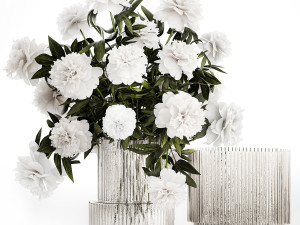 Set of bouquets Hydrangea Gerbera Peonies Iris vase 424 3D 模型