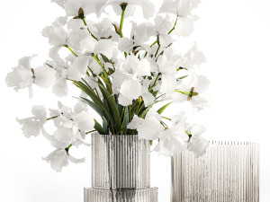 Set of bouquets Hydrangea Gerbera Peonies Iris vase 424 3D 模型