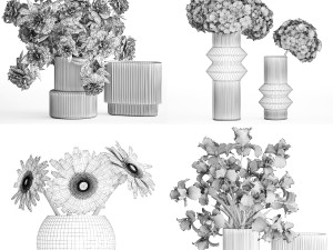 Set of bouquets Hydrangea Gerbera Peonies Iris vase 424 3D 模型