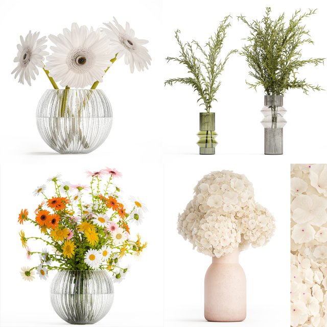 Set of bouquets Hydrangea Gerbera Chamomile 425 3D Model .c4d .max .obj .3ds .fbx .stl .blend 