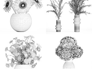 Set of bouquets Hydrangea Gerbera Chamomile 425 3D Model