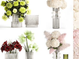 Set of bouquets of flowers Hydrangea Peonies Lilac 426 3D Model