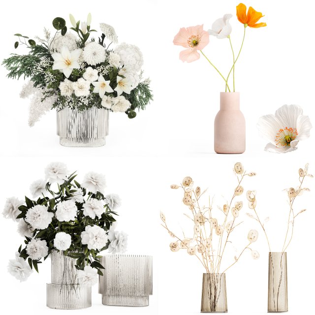 Set of bouquets of flowers Hydrangea Peonies Lilac poppy 427 3D Model .c4d .max .obj .3ds .fbx .stl .blend 