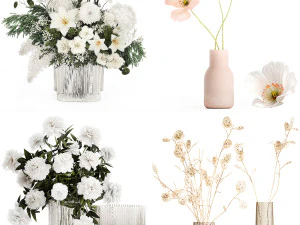 Set of bouquets of flowers Hydrangea Peonies Lilac poppy 427 3D Model