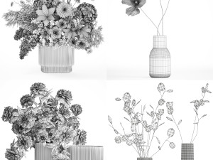 Set of bouquets of flowers Hydrangea Peonies Lilac poppy 427 3D Model