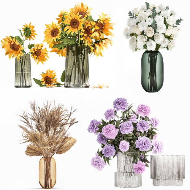 Bouquets of flowers Peonies Sunflower roses vase 428 Modelo 3D .c4d .max .obj .3ds .fbx .stl .blend 