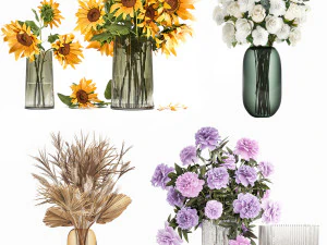 Boeketten bloemen Pioenrozen Zonnebloemrozen vaas 428 3D Model