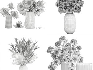 Bouquets of flowers Peonies Sunflower roses vase 428 Modelo 3D