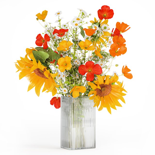 Bouquet Of Wildflowers Poppy Chamomile Sunflower 429 3D Model .c4d .max .obj .3ds .fbx .stl .blend 