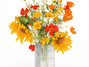 Bouquet Of Wildflowers Poppy Chamomile Sunflower 429 3D मॉडल