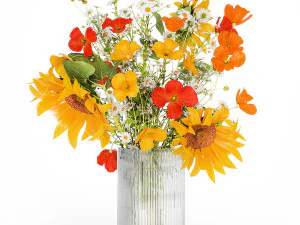 Boeket Van Wilde Bloemen Klaproos Kamille Zonnebloem 429 3D Model