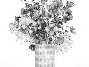 Bouquet Of Wildflowers Poppy Chamomile Sunflower 429 3D Model