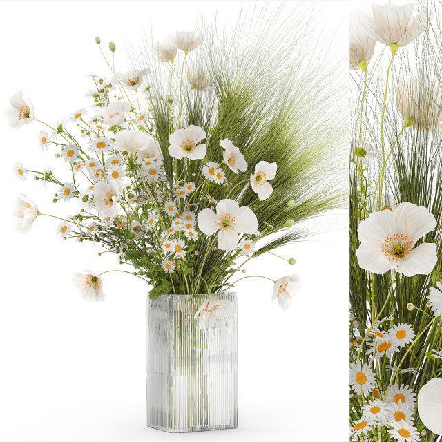 Summer bouquet of wildflowers poppy chamomile wheat 430 3Dモデル .c4d .max .obj .3ds .fbx .stl .blend 
