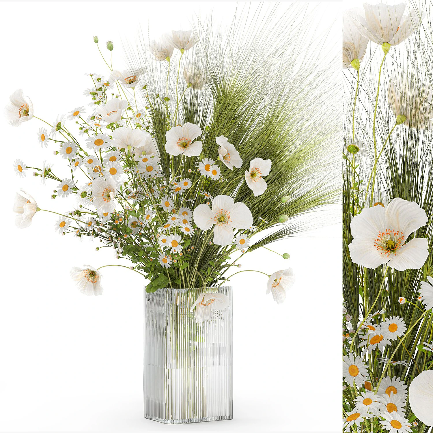 Summer bouquet of wildflowers poppy chamomile wheat 430 3D Model .c4d .max .obj .3ds .fbx .stl .blend 