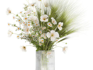 Summer bouquet of wildflowers poppy chamomile wheat 430 3D Model