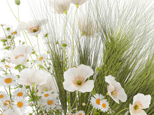 Summer bouquet of wildflowers poppy chamomile wheat 430 3D Model