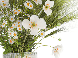 Summer bouquet of wildflowers poppy chamomile wheat 430 3Dモデル