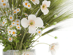 Summer bouquet of wildflowers poppy chamomile wheat 430 3D Model