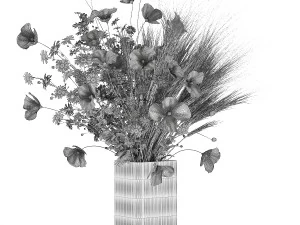 Summer bouquet of wildflowers poppy chamomile wheat 430 3D Model