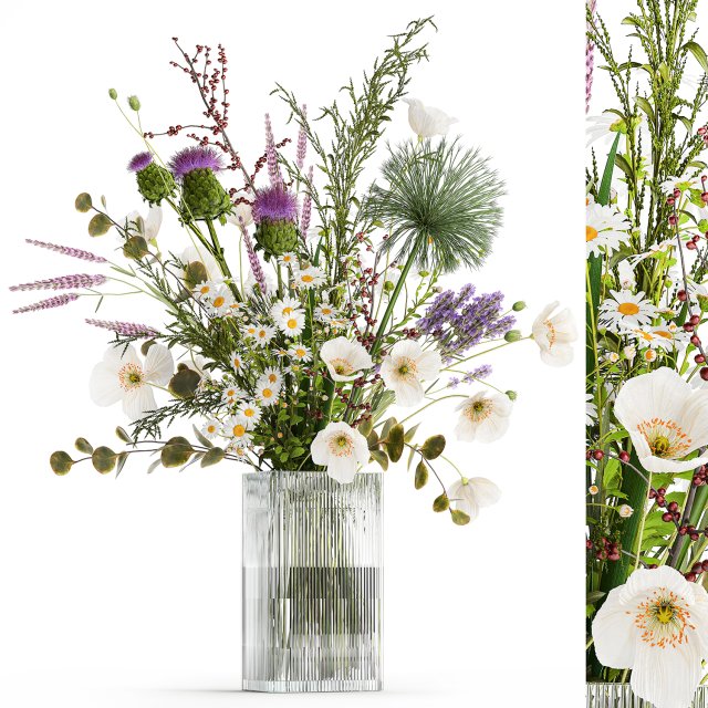 Bouquet of wildflowers poppy chamomile lavender thistle 431 3D Model .c4d .max .obj .3ds .fbx .stl .blend 