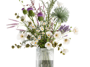 Bouquet of wildflowers poppy chamomile lavender thistle 431 3D Model