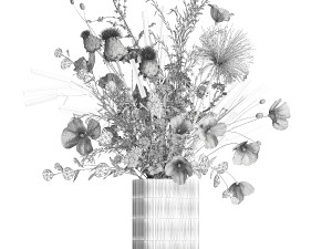 Bouquet of wildflowers poppy chamomile lavender thistle 431 3D Model