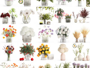 花の花束と花瓶のコレクション 45 個セット 3Dモデル