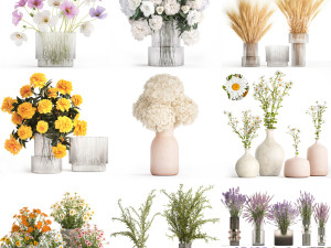 Collection of flower bouquets and vase set of 45 pieces 3D Model