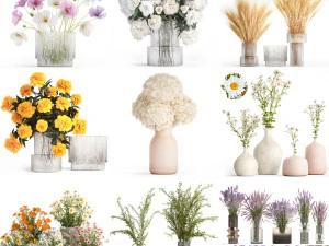 花の花束と花瓶のコレクション 45 個セット 3Dモデル