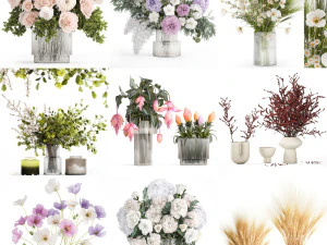 花の花束と花瓶のコレクション 45 個セット 3Dモデル