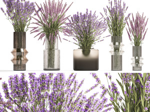 Collection of flower bouquets and vase set of 45 pieces 3D Model