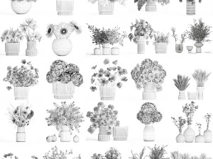 花の花束と花瓶のコレクション 45 個セット 3Dモデル