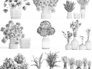 Collection of flower bouquets and vase set of 45 pieces 3D Model