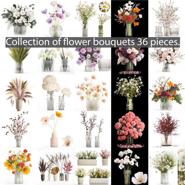 Collection of flower bouquets and vase set of 36 pieces 3Dモデル .c4d .max .obj .3ds .fbx .stl .blend 