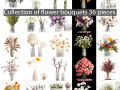 Collection of flower bouquets and vase set of 36 pieces 3D Model