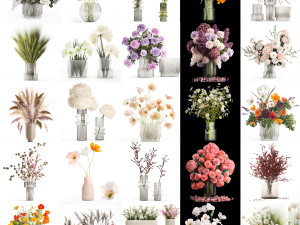 Collection of flower bouquets and vase set of 36 pieces 3Dモデル