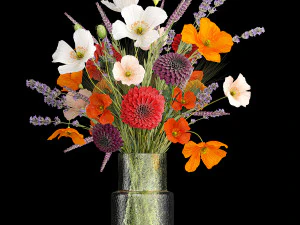 Collection of flower bouquets and vase set of 36 pieces 3D Model