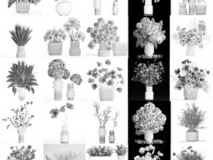 Collection of flower bouquets and vase set of 36 pieces 3Dモデル