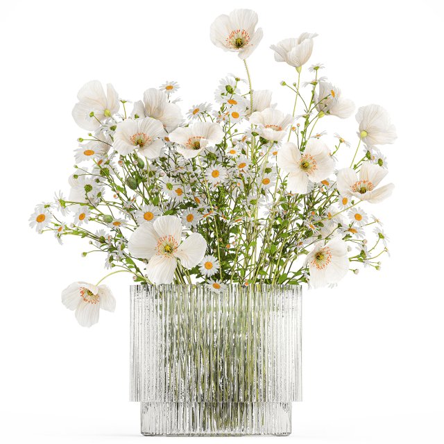 Bouquet of white wildflowers Poppy daisy in a vase 432 Modelo 3D .c4d .max .obj .3ds .fbx .stl .blend 