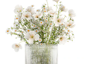 Boeket witte wilde bloemen Poppy madeliefje in een vaas 432 3D Model