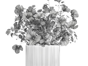 Bouquet of white wildflowers Poppy daisy in a vase 432 Modelo 3D