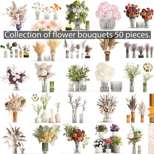 Collection of flower bouquets and vase set of 50 pieces 3D-Modell .c4d .max .obj .3ds .fbx .stl .blend 