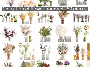 Collection of flower bouquets and vase set of 50 pieces 3D Model