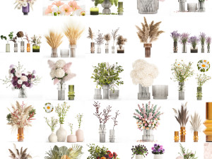 Collection of flower bouquets and vase set of 50 pieces 3D-Modell