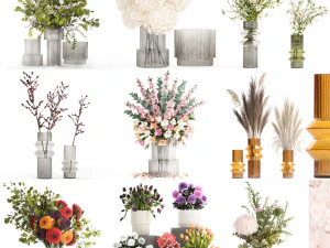 꽃다발 컬렉션 및 꽃병 50개 세트 3D 모델