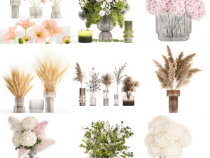 Collection of flower bouquets and vase set of 50 pieces 3D-Modell